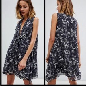 Navy Floral All Saints Zip-Up Dress
